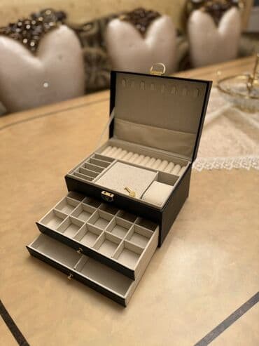 bir balaca sandiqca: Zərgərlik üçün çox bölməli qutu - Rəng: qara (üst hissə kəsmə tikişli — 3