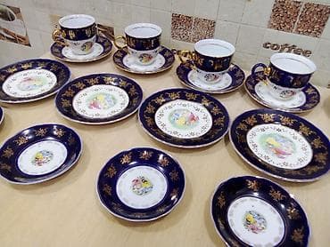 qapi ucun bezekler: Çay dəsti, rəng - Göy, Farfor — 4