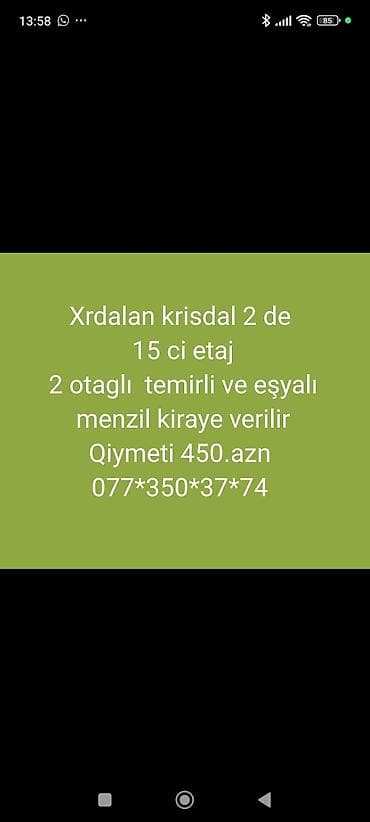kiraye bina evleri 2020: Xırdalanda, “Kristal 2” yaşayış kompleksində 15-ci mərtəbədə yerləşən — 1