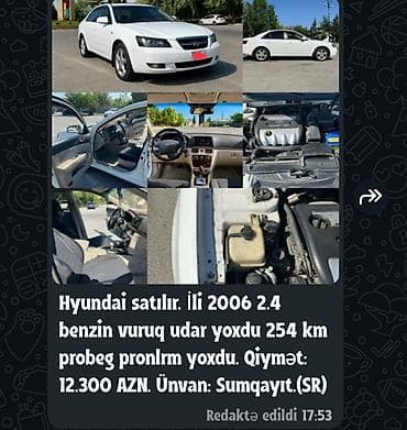 Avtomobil satışı: Hyundai Sonata: 2.4 l | 2006 il Sedan — 1