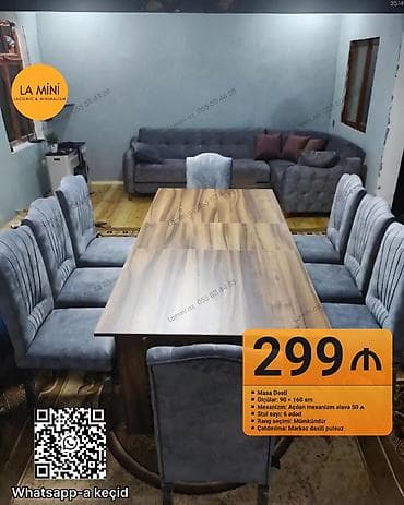 Açılan, Dördbucaq masa, 6 stul