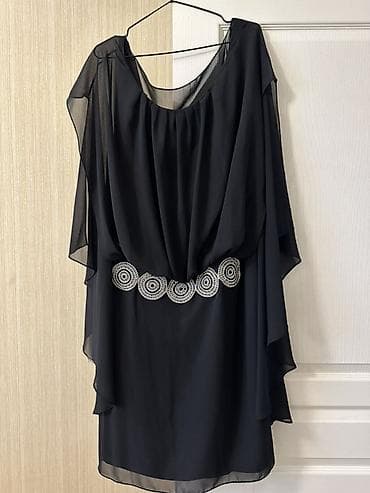 koja etek: Qara şifon paltar - Model: axıcı, asimmetrik qatlı şifon paltar - — 5