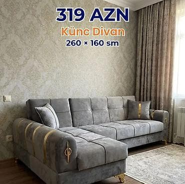 modern divan: Künc Divan – 260 × 160 sm Qiymət: 319 AZN - Rəng: boz (zərif qızılı — 1