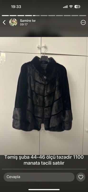 dəbli qadın geyimləri: Təmiz şuba - Rəng: qara - Ölçü: 44–46 - Üstü düyməli, qısa model - — 1