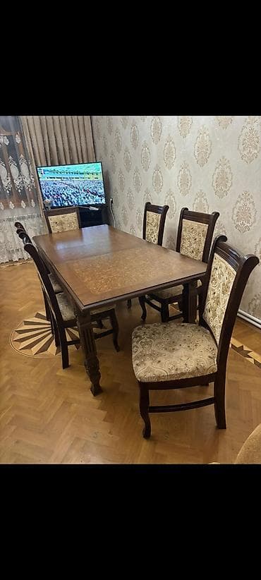 Qonaq otağı üçün, İşlənmiş, Dördbucaq masa, 6 stul