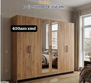 koridor ucun dolap: Dolab – 4 qapılı taxta teksturalı model. Ölçülər: D 47 × H 200 × E 240 — 1