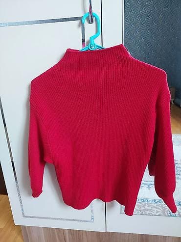 herbi sviter: Qadın sviteri – qırmızı, rib-li trikotaj - Model: uzunqollu — 1