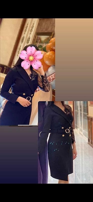 Qadın qara rəngli paltar – blazer stili - Model: dizə qədər, qısa — 1