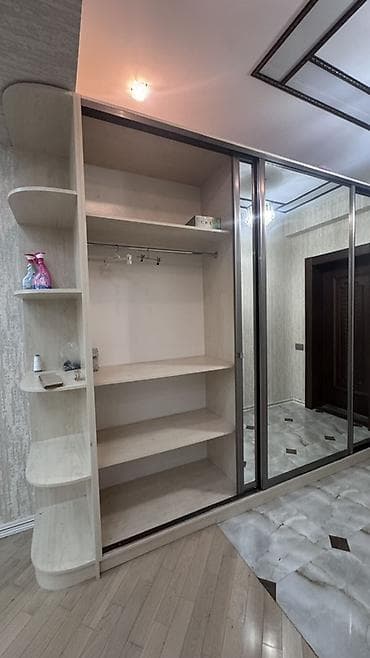 3 qapılı, Güzgülü, Bej, Taxta, Kupe, Düz dolab