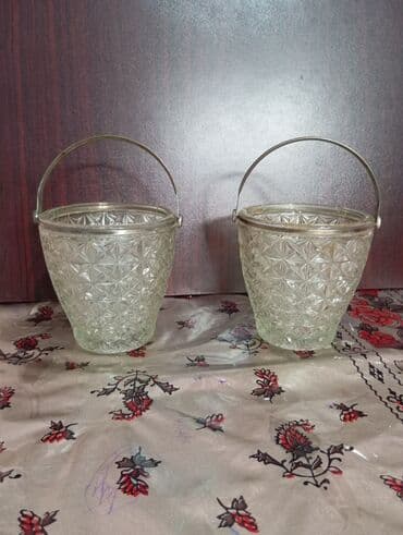 usaq ucun konfet qablari: Kəsma naxışlı şüşə qab dəsti - 2 ədəd dərin şirniyyat/meyvə qabı – — 2