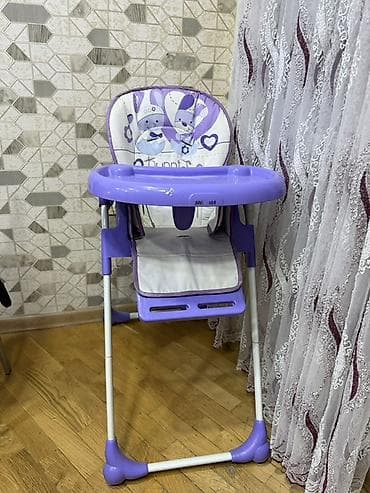 Yemək masaları, oturacaqları: Uşaq yemək stolu və kreslosu – “Bunnies” dizaynı, bənövşəyi-ağ rəng — 3
