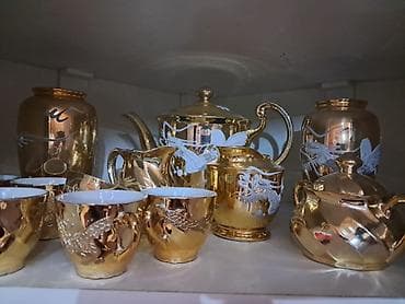 Çay dəsti, rəng - Qızılı, Farfor
