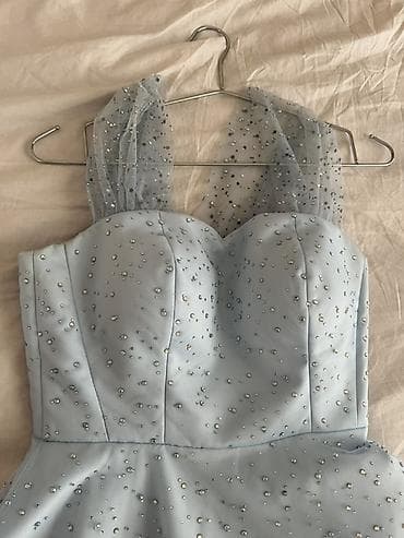 Женская обувь: Açıq mavi rəngdə, a-vari siluetli, midi uzunluqlu ziyafət/şənlik — 1