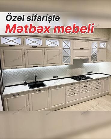 Özəl sifarişlə mətbəx mebeli - Klassik üslubda, ağ rəngli fasadlar -