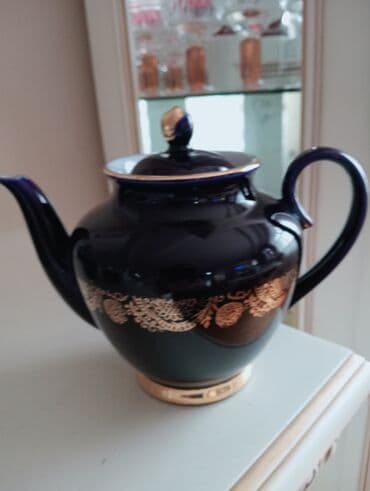 Qab-qacaq və mətbəx ləvazimatları: Çay dəsti, rəng - Göy, Farfor, 12 nəfərlik, SSRİ — 2