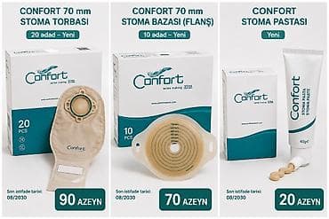 Digər tibbi məhsullar: Confort stoma məhsulları 1) Confort 70 mm Stoma Torbası - Qutu: 20 — 1