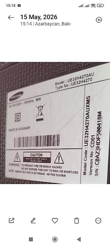 kicik tv: Televizor Samsung 32" Ünvandan götürmə — 1