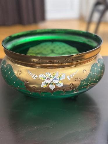 qab setkasi: Bohlu və dekorativ şüşə dəsti - Yaşıl və qızılı tonlarda, əl işçiliyi — 3