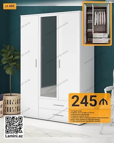 3 qapılı dolab - Ölçülər: D 47 × H 200 × E 120 sm - Rəng seçimi — 1