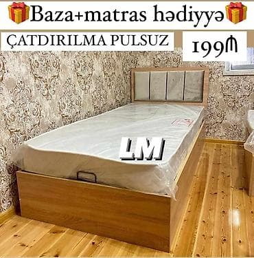 taxt destleri: Tək nəfərlik taxt bazası və başlıq dəsti. Yumşaq panel başlıq, taxta — 1