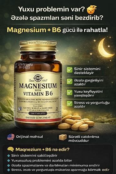 Мужская обувь: Solgar Magnesium with Vitamin B6 – 100 tablet, Sinir və əzələ — 1