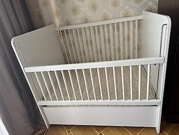 matras ortopedik: Uşaq beşiyi – ağ rəngdə, klassik dizayn - Material: möhkəm ağac/MDFlə — 1