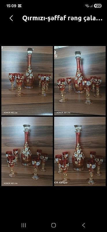 Qırmızı-şəffaf çalarda dekorativ içki dəsti - Tərkib: 1 ədəd qrafin