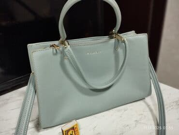 qaşlı çanta: Zərif dizaynda qadın çantası – açıq mavi/mentol rəngində, qızılı — 1