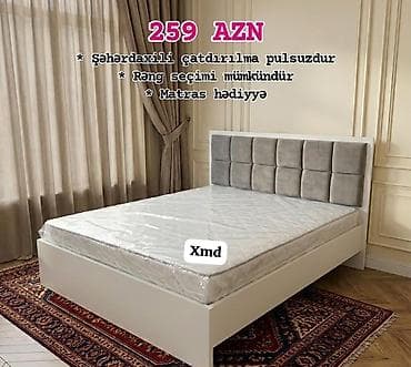 yatağ: Müasir dizaynlı taxta yataq dəsti - Ölçü: təxminən 2 nəfərlik — 1