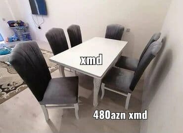 Masa və oturacaq dəstləri: Qonaq otağı üçün, Yeni, Açılmayan, Dördbucaq masa, 6 stul — 2