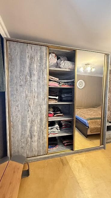 3 qapılı, Güzgülü, Boz, Taxta, Kupe, Düz dolab — 3