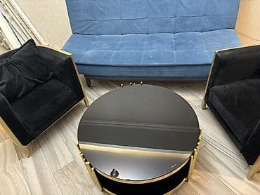 qara divan: Qonaq otağı mebel dəsti - Tərkib: 1 ədəd üçnəfərlik divan (mavi — 3