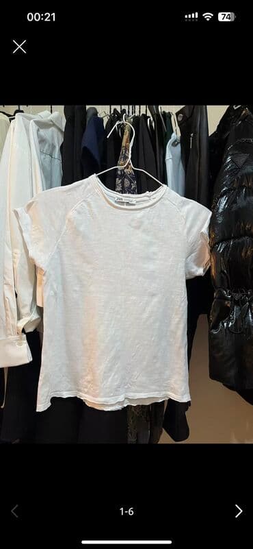 pencekler qadin ucun: Мужская футболка, Zara, M, цвет - Белый — 1