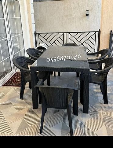 heyet gulleri ve adlari: Həyət/bağ üçün mebel dəsti: - Komplekt: 1 masa + 6 stul - Masa ölçüsü — 6
