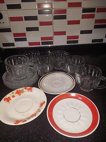 kerpic dekor: Çay dəsti, rəng - Qırmızı, Şüşə — 1