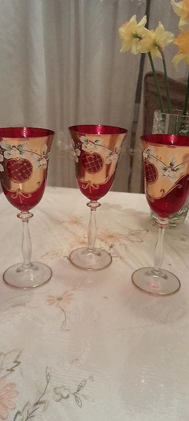 qedimi qab: Qədəhlər, rəng - Qırmızı, Şüşə, 6 ədədli dəst — 2