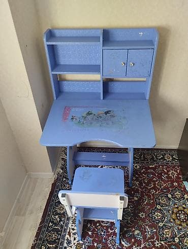 plastic qapi: Uşaq üçün yazı masası və stul dəsti - Rəng: açıq mavi (stulun arxa — 4