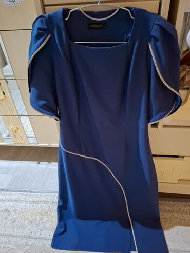 dama dama qadın şalvarları: NEMAXX brendinin zərif qadın paltarı. - Rəng: saf mavi - Parça — 2