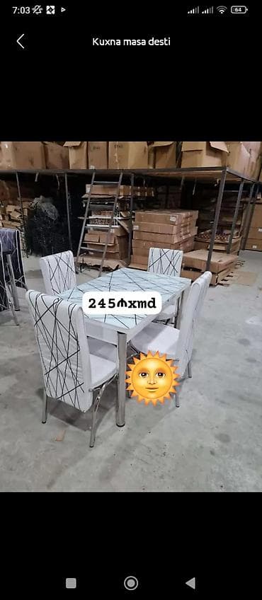 Mətbəx üçün, Yeni, Açılan, Dördbucaq masa, 4 stul