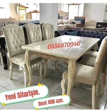 uşaq stol stul: Qonaq otağı üçün, Yeni, Açılmayan, Dördbucaq masa, 6 stul — 4