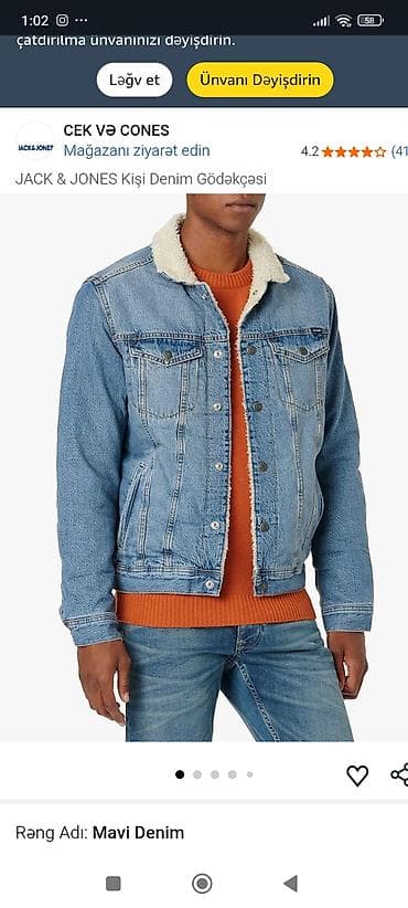 deri godəkcə: JACK & JONES Kişi Denim Gödəkçəsi – Mavi Denim - Klassik cins — 1