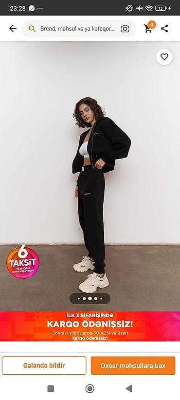 boyfrend şalvar: Qadın idman dəsti – qara rəng - 2 parça: qısa kəsimli kapüşonlu — 2