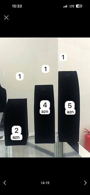 maqazin vitrini: Məhsul: Bəzək əşyaları üçün vitrin/stand dəstləri Təsvir: - Qara — 10