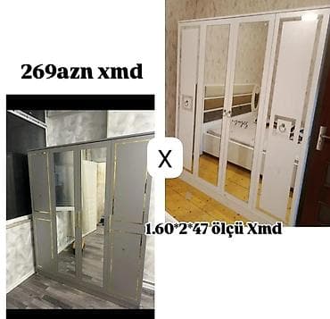 dekor ref: Dördkapılı şkaf – güzgülü, modern dizayn - Rənglər: boz-qızılı — 1
