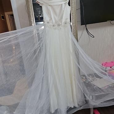 Toy paltarları: Ağ rəngdə zərif gəlin/nişan libası. - Üst hissə atlas parça — 4