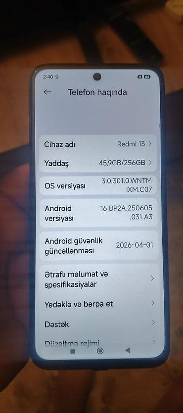 acer nitro 1: Redmi 13, 256 GB, rəng - Qara, Barmaq izi — 10