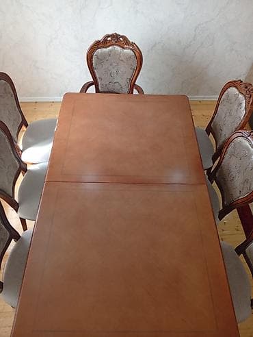 stul: Qonaq otağı üçün, İşlənmiş, Açılan, Dördbucaq masa, 8 stul — 3