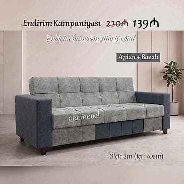 Açılan və bazalı divan - Ölçü: 2 m (daxili 170 sm) - Mexanizm: asan