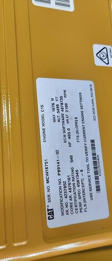 runna ehtiyat hisseleri: CAT C15 dizel mühərriki Texniki məlumatlar (etiketdən): - Model: CAT — 4