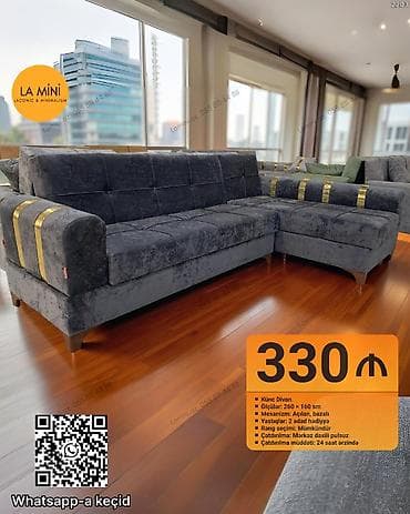 Künc divan, Açılan, Bazalı, Vеlur parça, Şəhərdaxili pulsuz çatdırılma